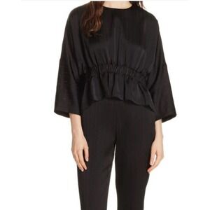Ted Baker London Cropped Ruched‎ Top Blouse Size 2 Black Striped Preowned